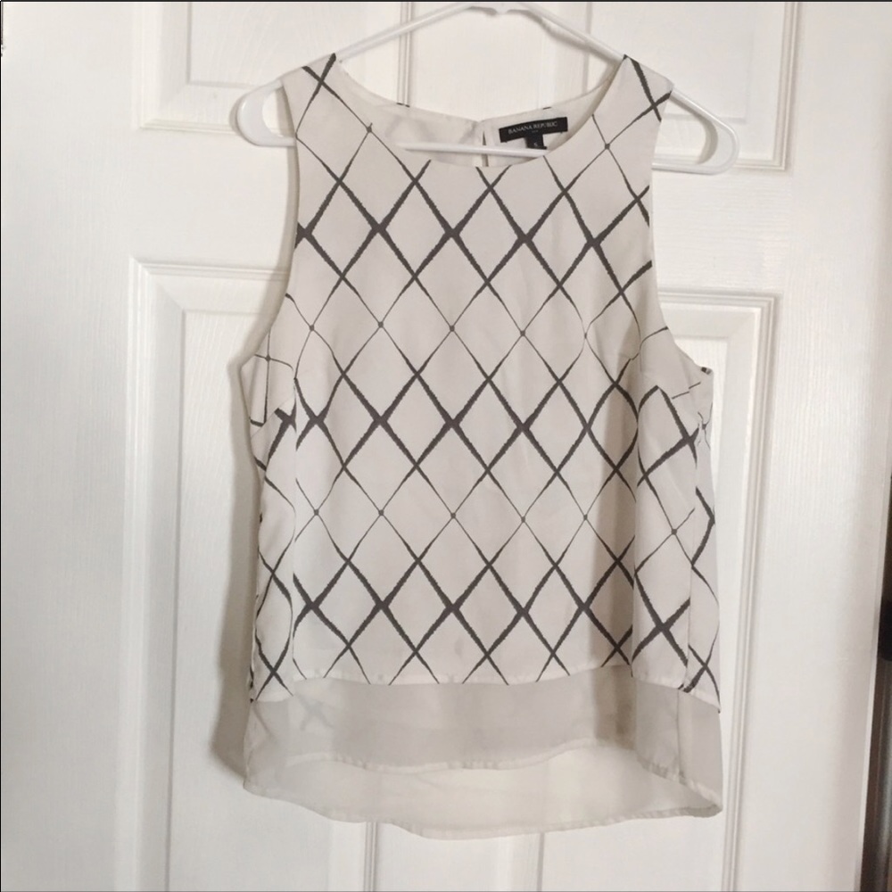 Banana Republic White and Navy Blouse